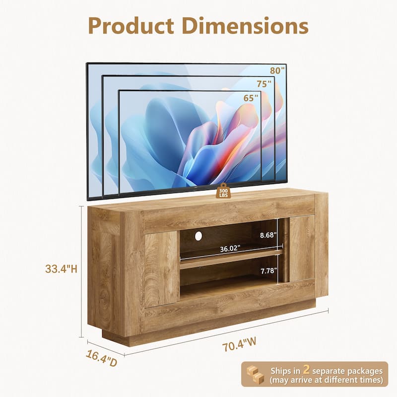 70" Modern TV Stand, Wood Entertainment Center for TVs Up to 80"