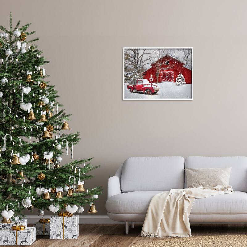 Stupell Red Barn & Truck Powdery Snow Rural Scenery Framed Wall Art - Grey