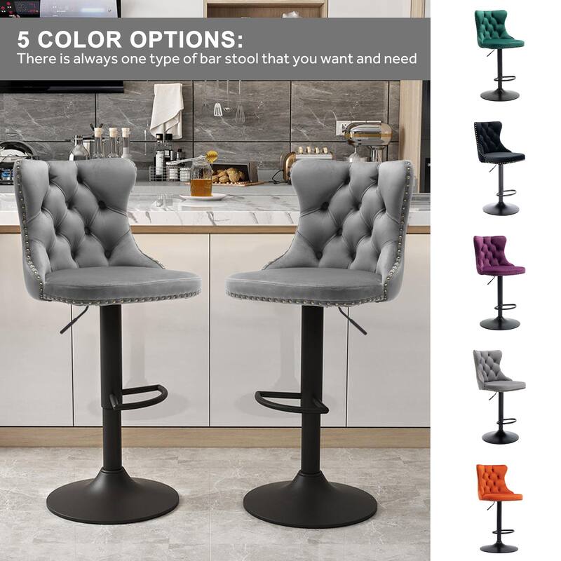 Velvet Adjustable Swivel Counter Height Barstools Set of 2