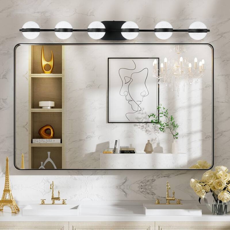 43" LED Bathroom Vanity Light with Crystal Sand Acrylic Shades, 6-Light Wall Mounted Decorative Lighting Fixture
