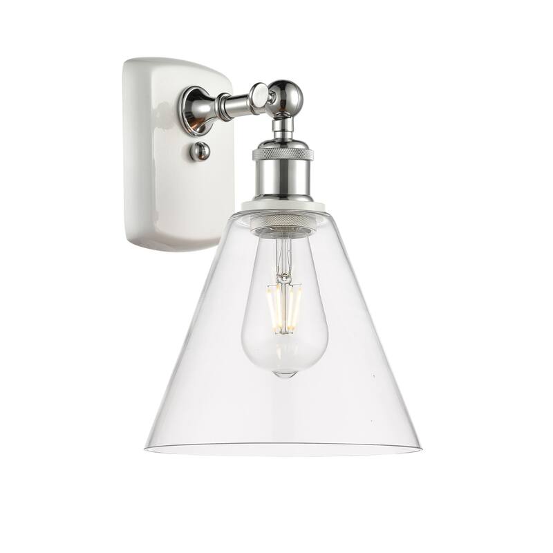 Innovations Lighting 516-1W-11-8 Berkshire Sconce Berkshire 11" Tall - White and Polished Chrome / Clear
