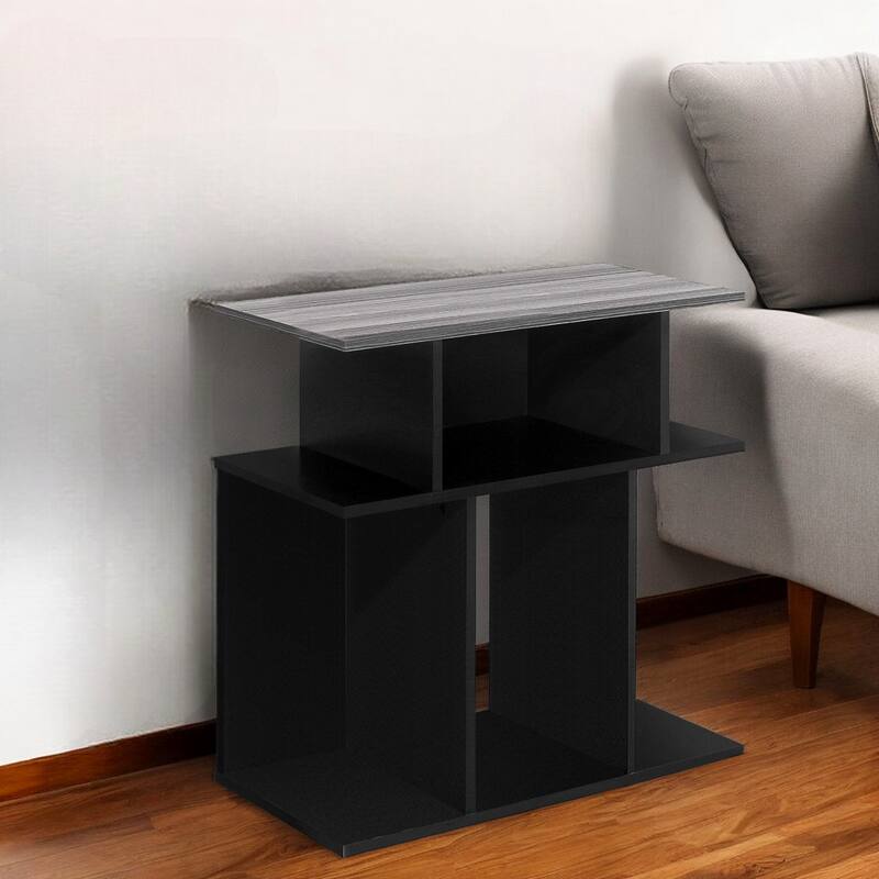 24" Rectangular Wood End Table with Six Open Shelves Perfect for Living Room or Office - 23.75”H x 11.75”W x 23.75”D