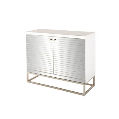 Glass 2 Door Cabinet with Linear Striped Panels and Gray Iron Base - Silver - Roche River Decor - 18"W x 47"L x 38"H