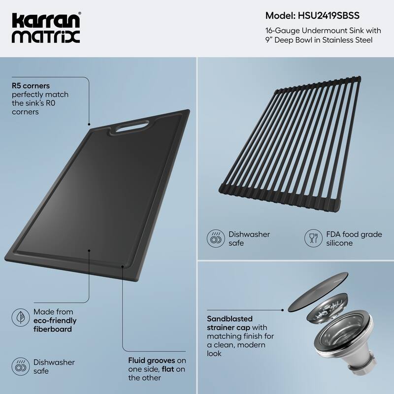 Karran USA HSU2419SB Matrix 24" Undermount Single Basin Stainless