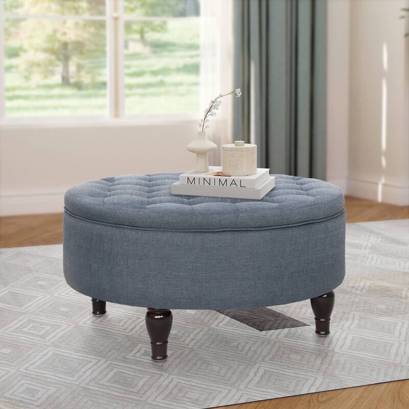 Maypex 32" Tufted Round Storage Cocktail Ottoman - Denim Blue