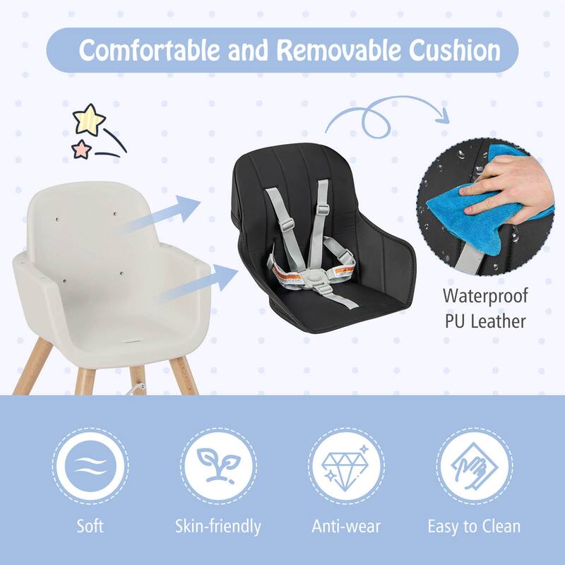 Babyjoy 3 in 1 Convertible Wooden High Chair Toddler Feeding Chair - 20.5" x 21.5" x 36"