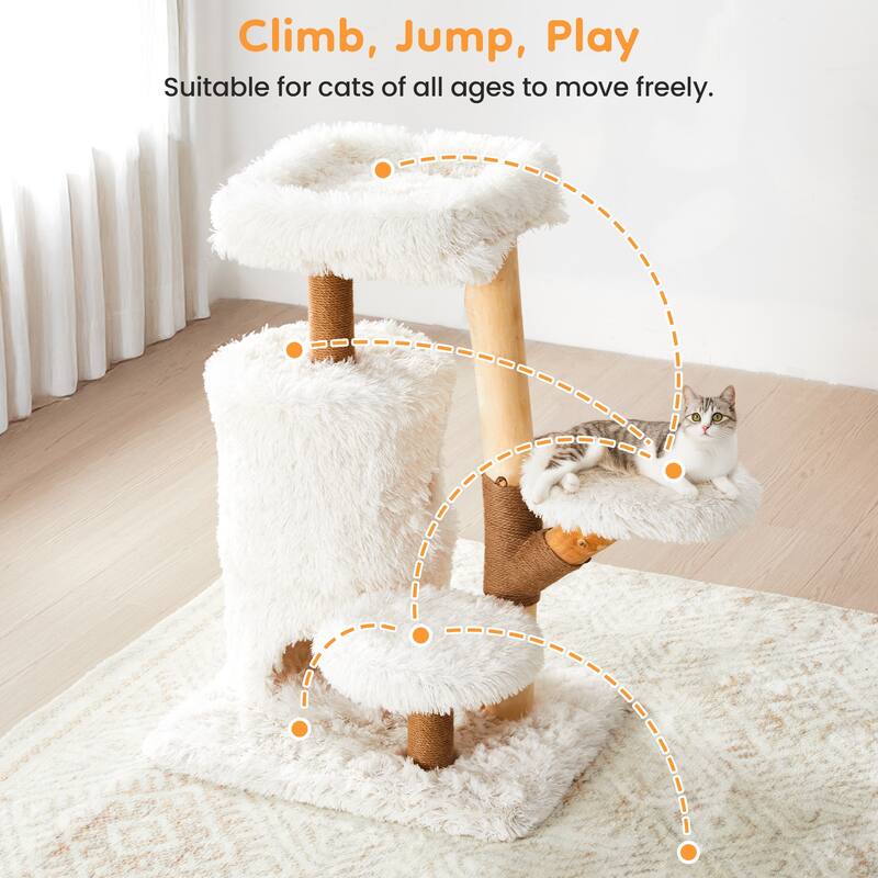 35-Inch Cat Tree with Sisal Posts, Dual Condos & Removable Cushions,White