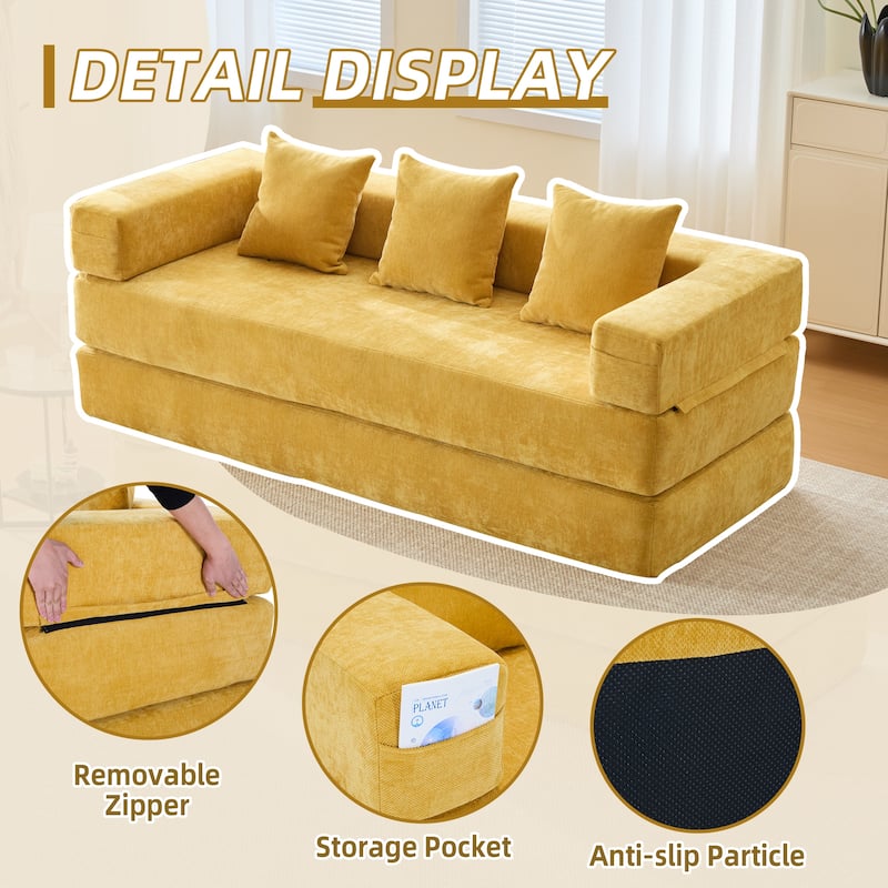 GALDWIN Chenille Upholstered Convertible Folding Sofa Bed with Pillows for Living Room