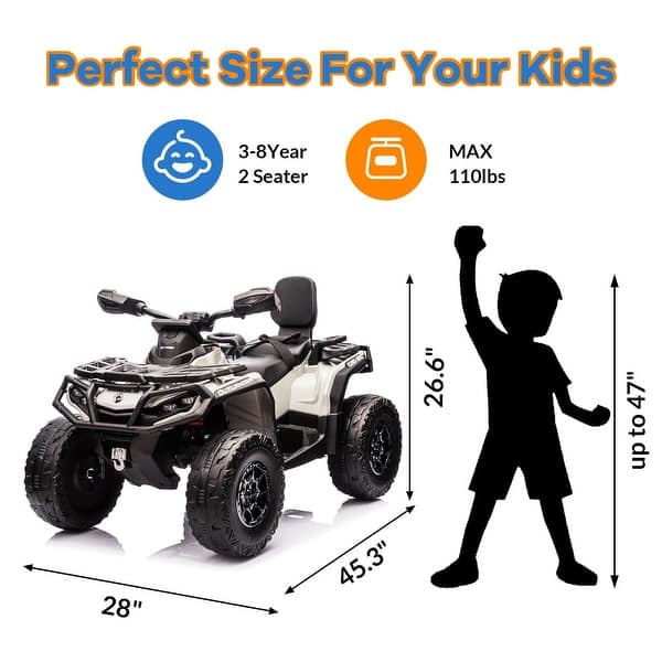 dimension image slide 4 of 5, 2 Seater Ride On ATV for Kids, 24V Four Wheeler Electric ATV Battery Powered with Leather Seat