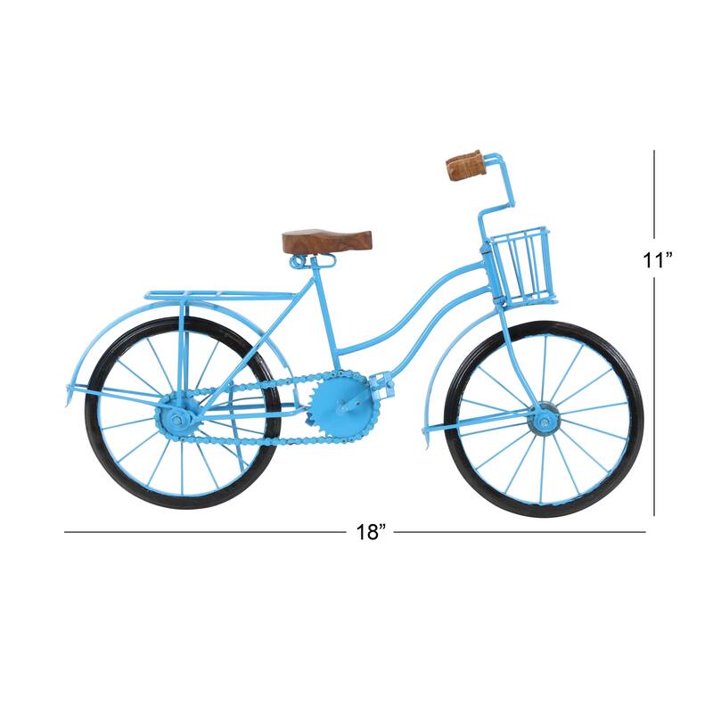 Yellow, Blue or Silver Metal Bike Decorative Sculpture with Wood Accents