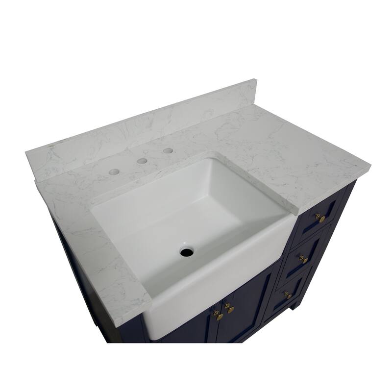 KitchenBathCollection Yorkshire 36" Farmhouse Bathroom Vanity with Engineered Marble Top