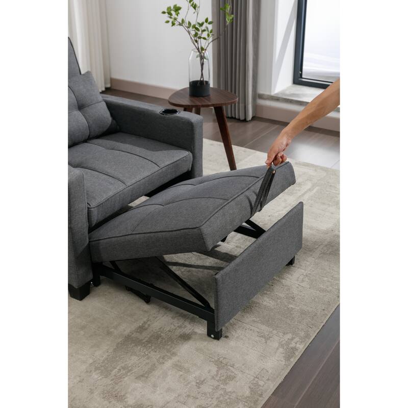 Linen Convertible Futon Armchair Bed with USB Ports, Adjustable Backrest and 3-in-1 Functionality