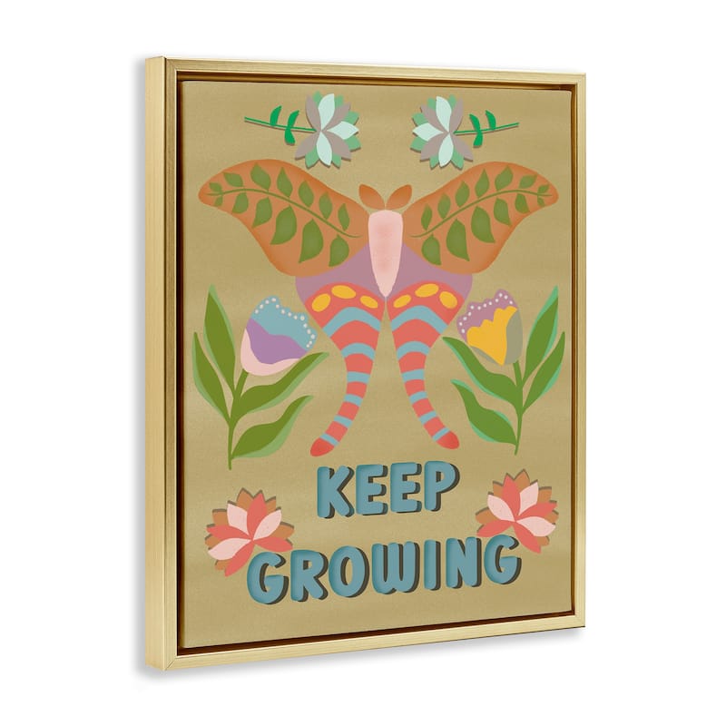 Stupell Keep Growing Butterfly Framed Floater Canvas Wall Art Design By Julia Fox