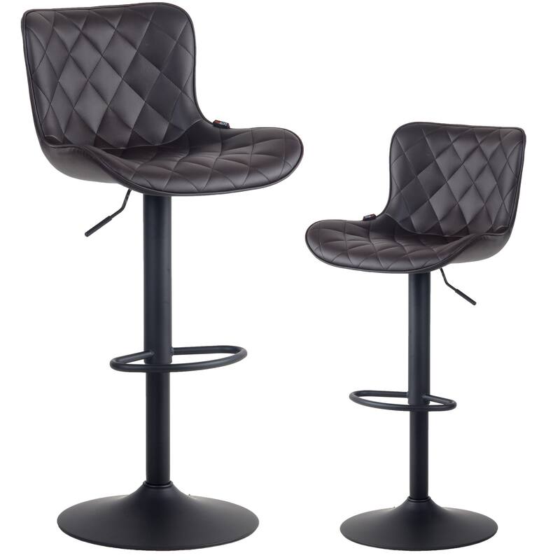 Modern Faux Leather Bar Stools Set of 2, Adjustable Height, Swivel Counter Stools - Brown