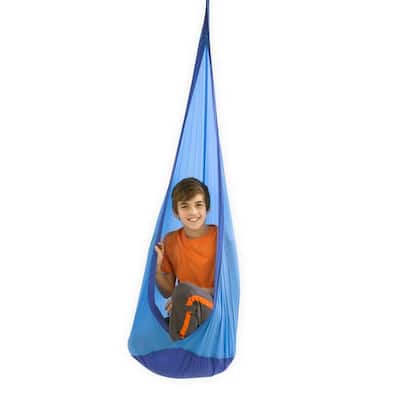 HearthSong HugglePod Lite Indoor/Outdoor Nylon Hanging Chair with Inflatable Cushion - Blue - One Size - One Size