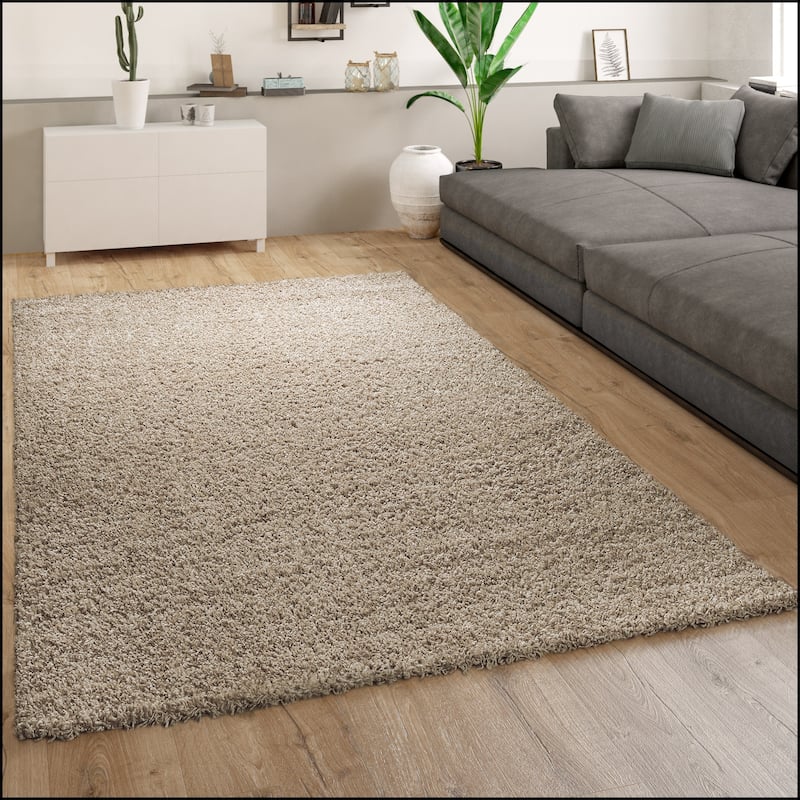 Plain Shag Rug For Living Room or Bedroom in pastell colors - 6'7" Round - Beige