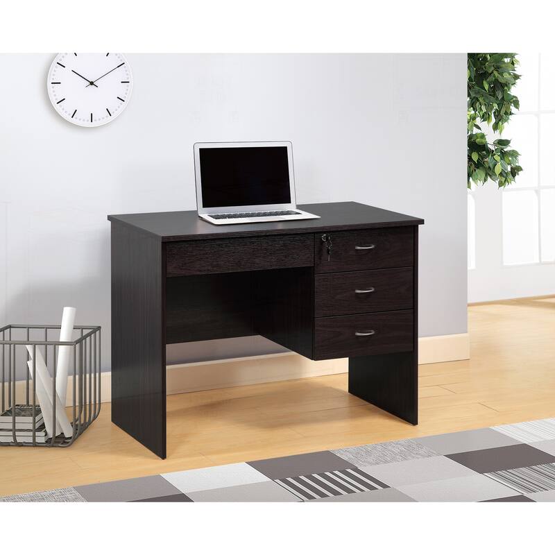 Versatile Student Desk with Locking Drawers and Metal Handles - Espresso