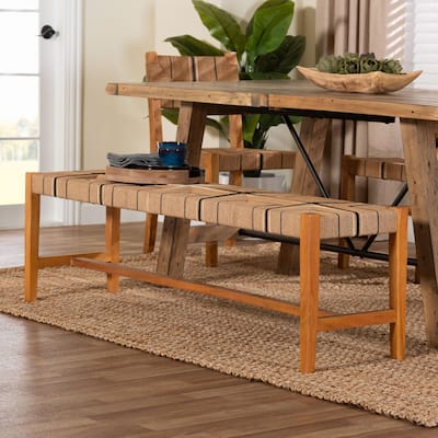 Prita Bohemian Paper Loom and Natural Mahogany Wood Dining Bench