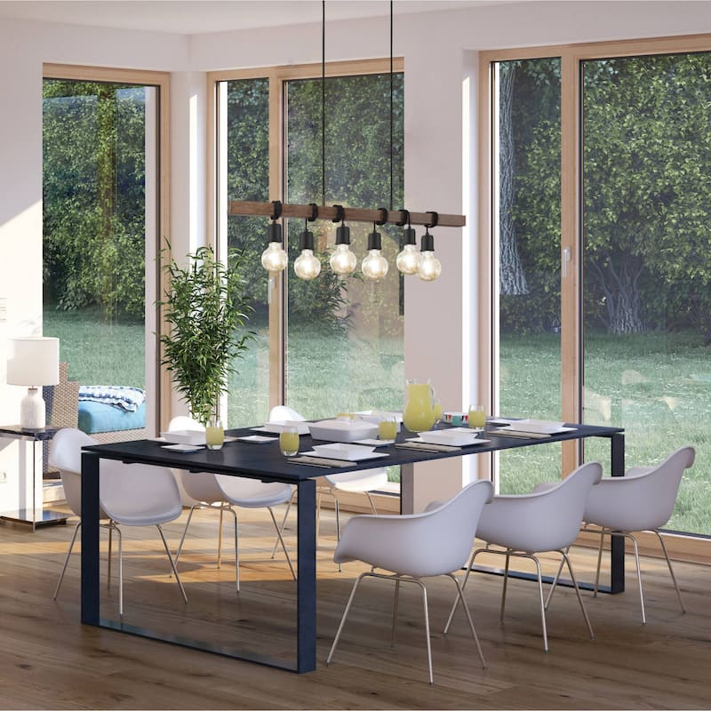 Eglo Violon 6-Light Black and Dark Brown Kitchen Island Pendant
