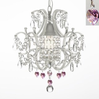WHITE IRON CRYSTAL FLOWER CHANDELIER LIGHTING W/ PINK CRYSTAL HEARTS! 