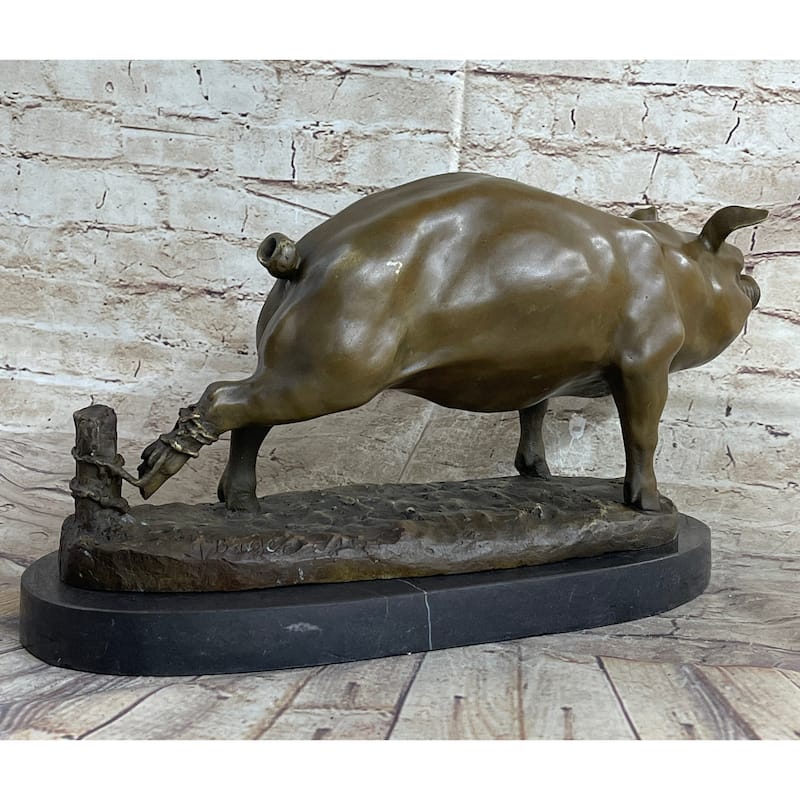 Signed Wild Pig Bronze Sculpture Figure Art Deco Figurine Home Decor Decoration