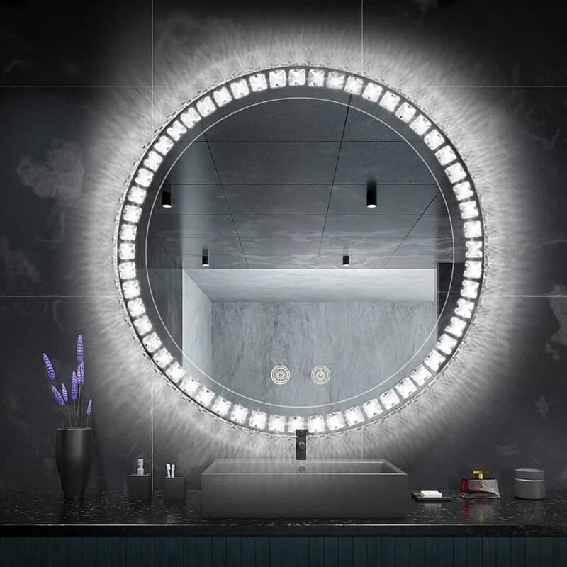 Sparkle Vision LED Dimmable 36" Round Anti-Fog Backlit Bathroom Vanity Mirror - Clear