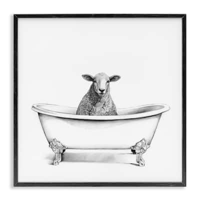 Stupell Wooly Sheep in Bath Tub Farm Animal Bathroom Framed Wall Art,12x12 - White