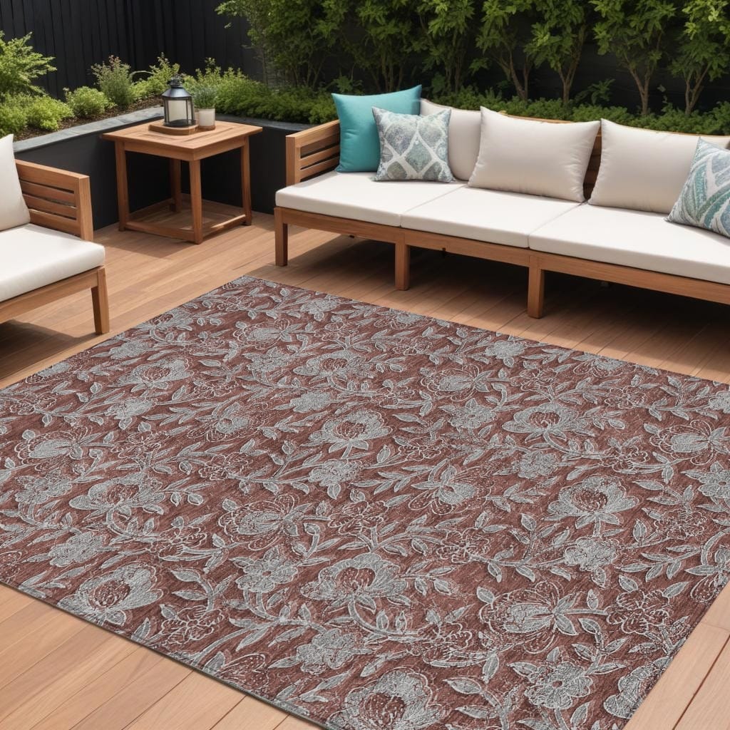 HomeRoots Floral Transitional Rectangle Outdoor Rug
