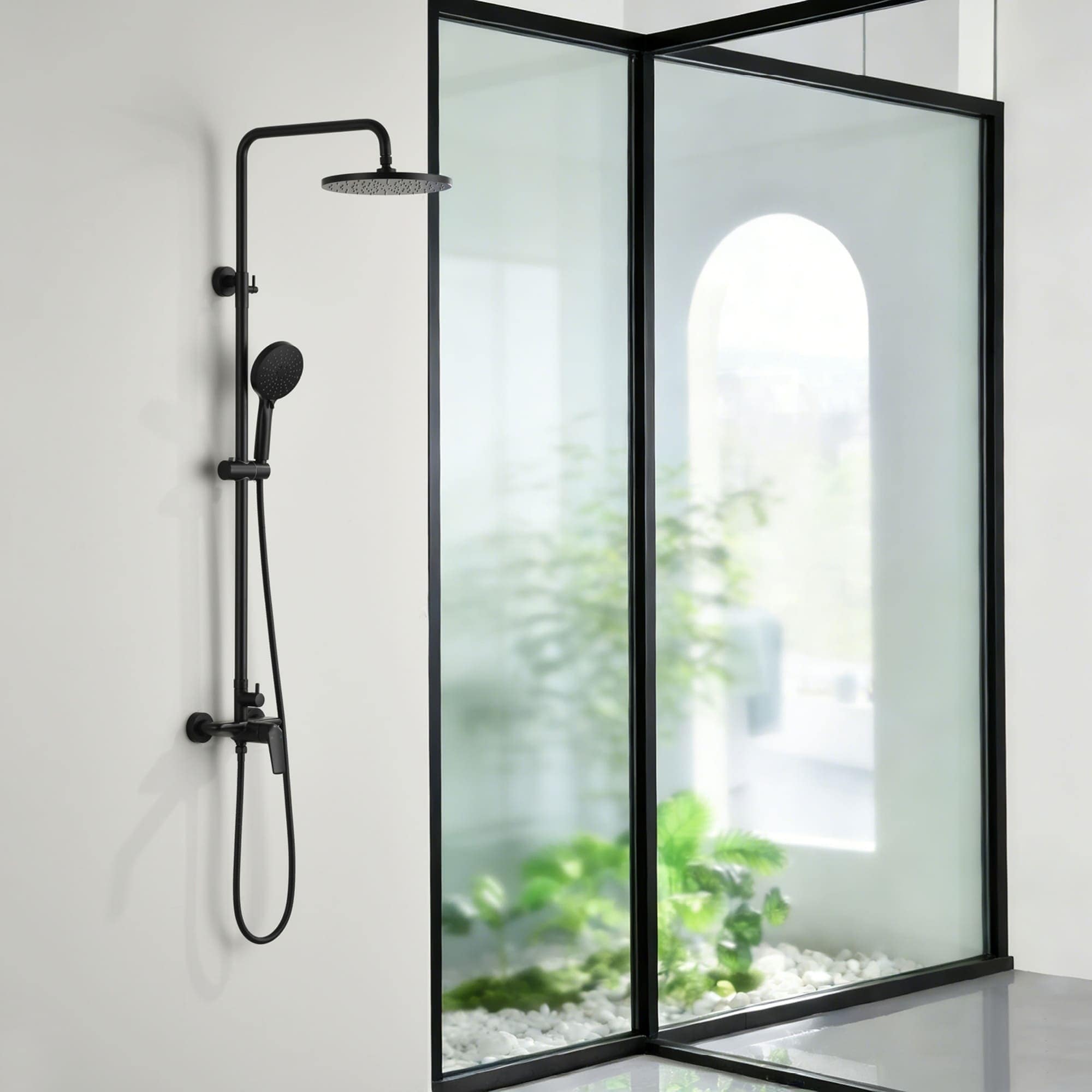 10 Inch Exposed Pipe Shower System With Hand Shower Single Handle Shower Faucet Set With Slide Bar