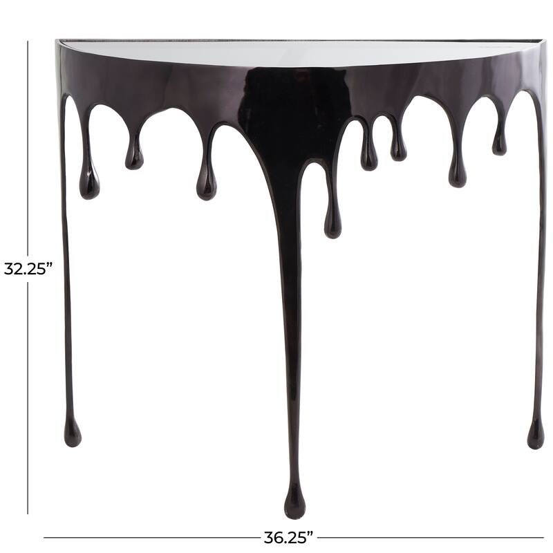 Aluminum Metal Abstract Drip Accent Table with Melting Design and Shaded Glass Top - Roche River Decor