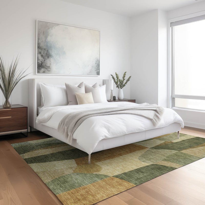 Machine Washable Indoor/ Outdoor Contemporary Layers Chantille Rug