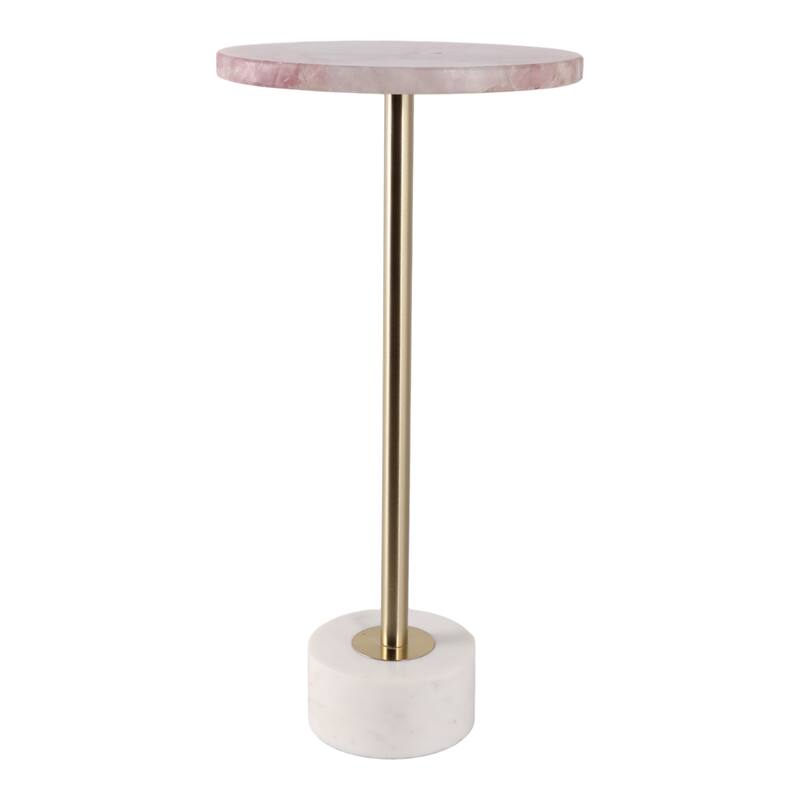 Marble Metal Side Table Modern Slim Base Narrow Round Top Home Decor - 24.0"