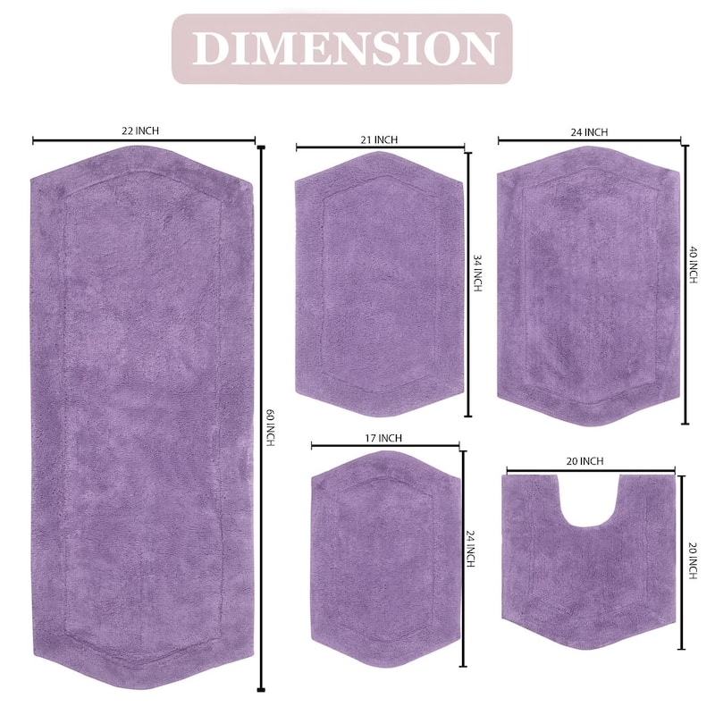 Waterford Collection 100% Cotton Non-Slip Bathroom Rug Set, Machine Washable Bath Rug, 5 Piece Bath Mat Set with Contour