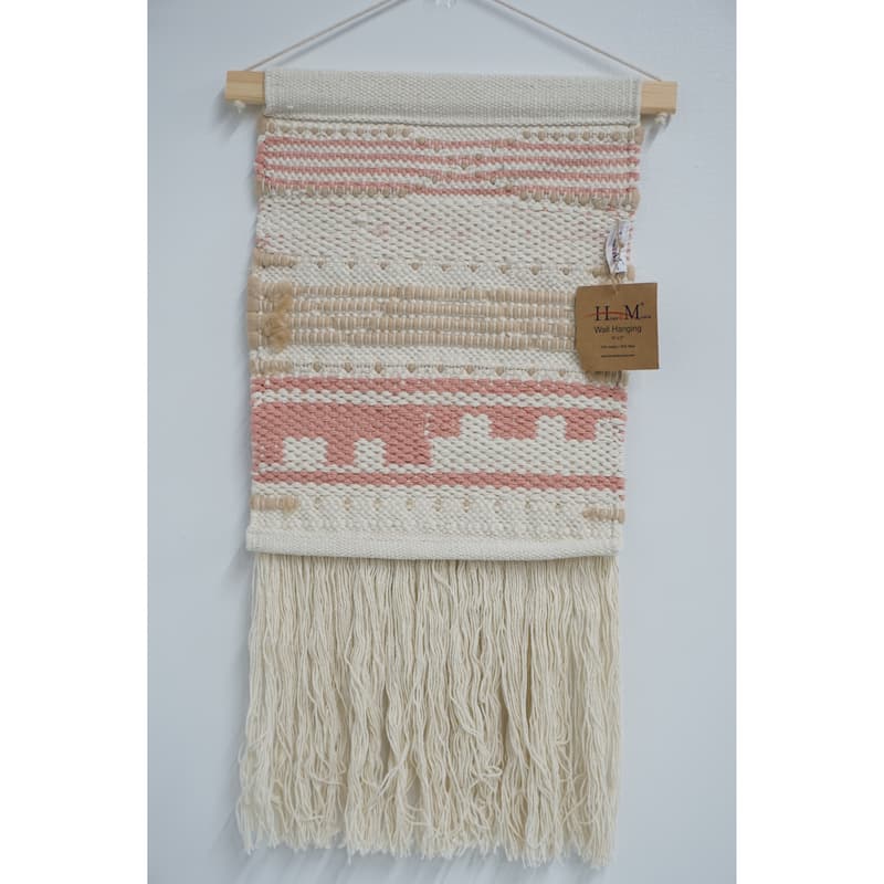 Home&Manor Wool and Cotton Macrame Wall Hanging with Rod Included - Exact Size