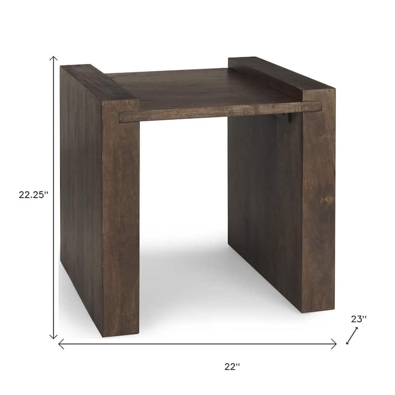 HomeRoots 22" Espresso and Brown Solid Wood and Wood Tray Table - 22.00 in. x 22.25 in. x 23.00 in.