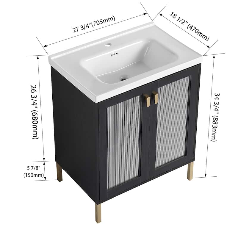 24/32 inch Freestanding Bathroom Vanity Set in Black with Integrated Ceramic Sink
