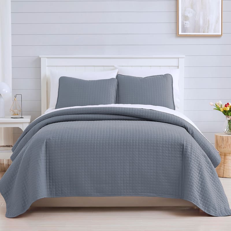 Oversized Solid 3-piece Quilt Set by Southshore Fine Linens - Slate Blue - King - Cal King