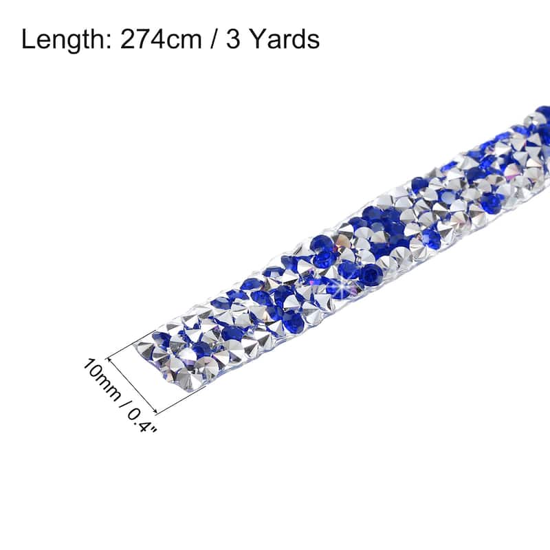 1 Pcs Resin Rhinestones Trim 3 Yards Self Adhesive Diamond Ribbons - Deep Blue - 0.4 inch