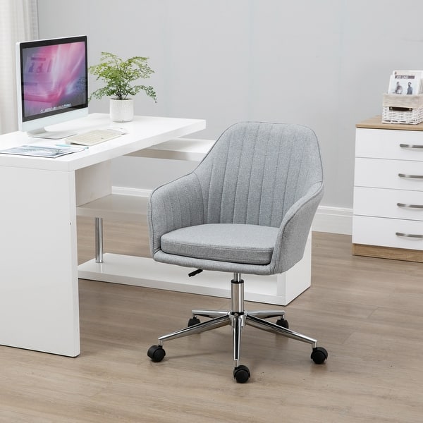 slide 2 of 18, Vinsetto Office Computer Chair Mid-Back Task Chair with Tub Shape Design, Lined Pattern Back and Swivel Wheels for Living Room Light Grey