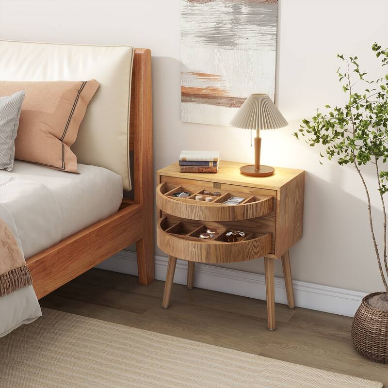 Mid-Century Modern Rotating Hidden Compartment Rattan Nightstand - Natural