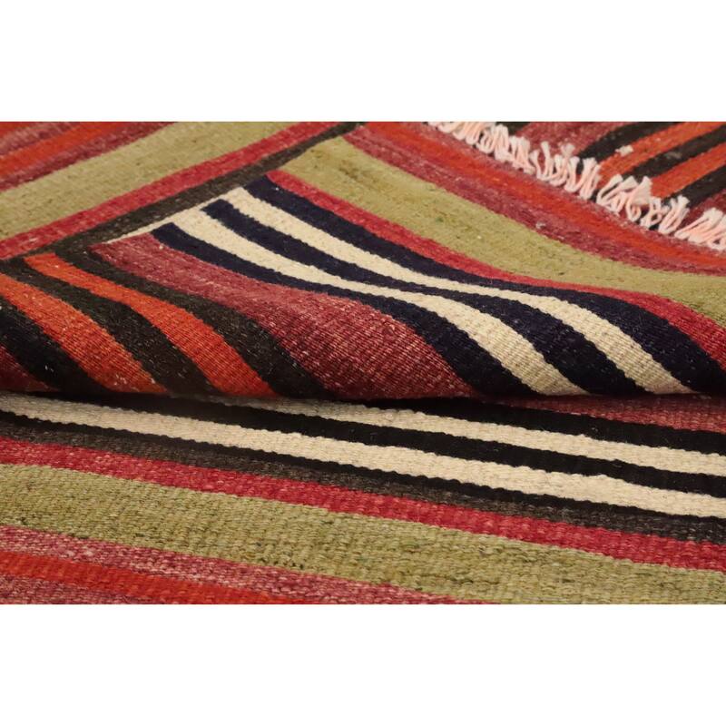 Hand Woven Oriental 100% Wool Carpet Southwestern Geometric Multi-Colored Kilim Area Rug - 10' 8'' X 5' 0''