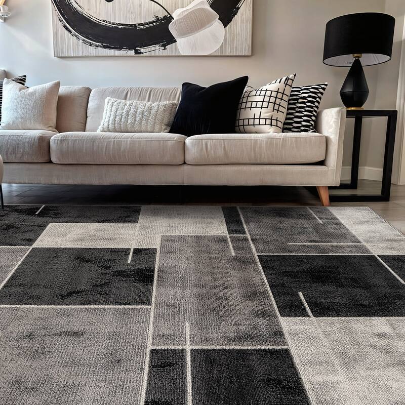 Modern Linear Area Rug for Living Room, Bedroom, or Entryway - Low Pile Indoor Rug - Cream - 5' x 7'
