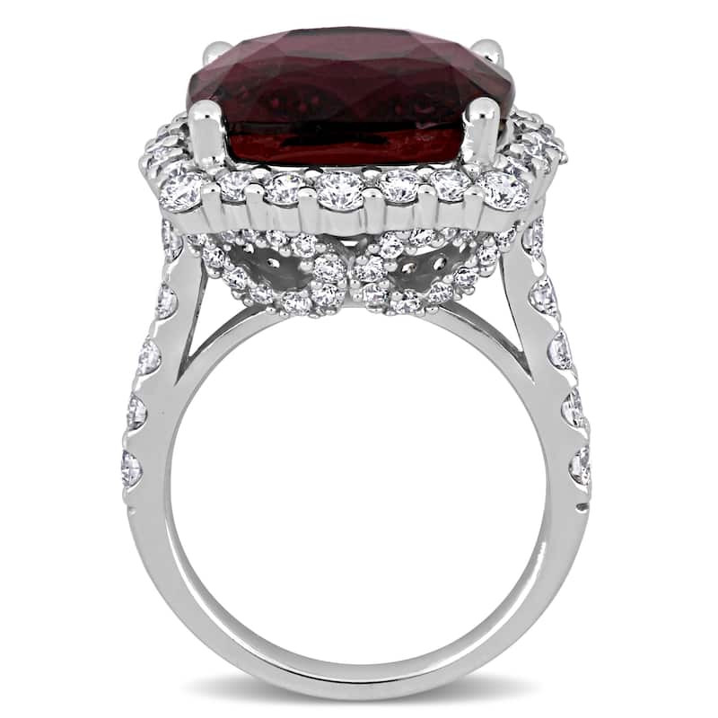 Miadora 15 1/10ct TGW Cushion Pink Tourmaline 2 1/3ct TDW Diamond Halo Cocktail Ring in 14k White Gold