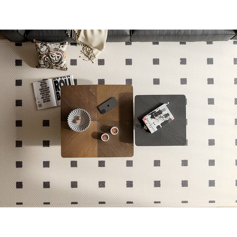 Modern Wood Coffee Table with Cylindrical & Fluted Pedestal