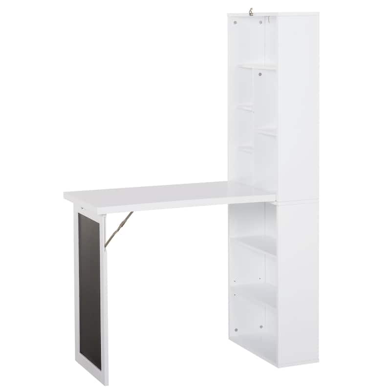 Fold-out Convertible Writing Table, Wall Mount Desk Cabinet, Home Office Desk with Side Shelf and Writing Blackboard