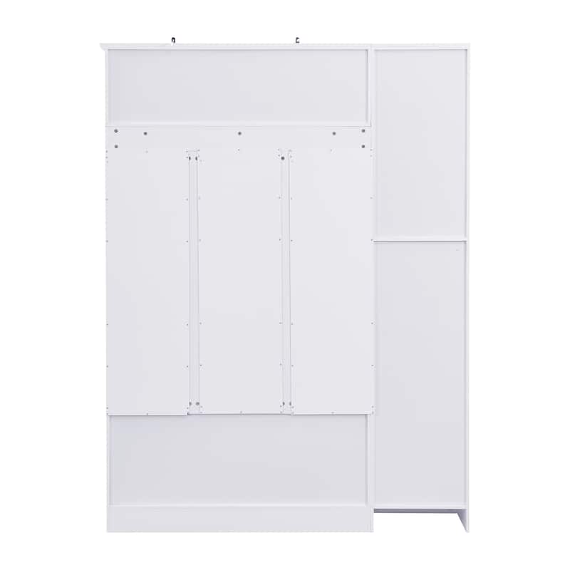 79" Modern Hall Tree with Shoe Storage, 4-in-1 Entryway Bench with 4 Coat Hooks & Adjustable Shelf Mudroom Wood Storage Cabinet