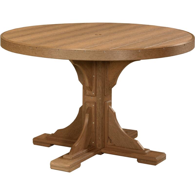 Poly Lumber Round Dining Table Set with Regular Chairs - Dining Height - Antique Mahogany Woodgrain