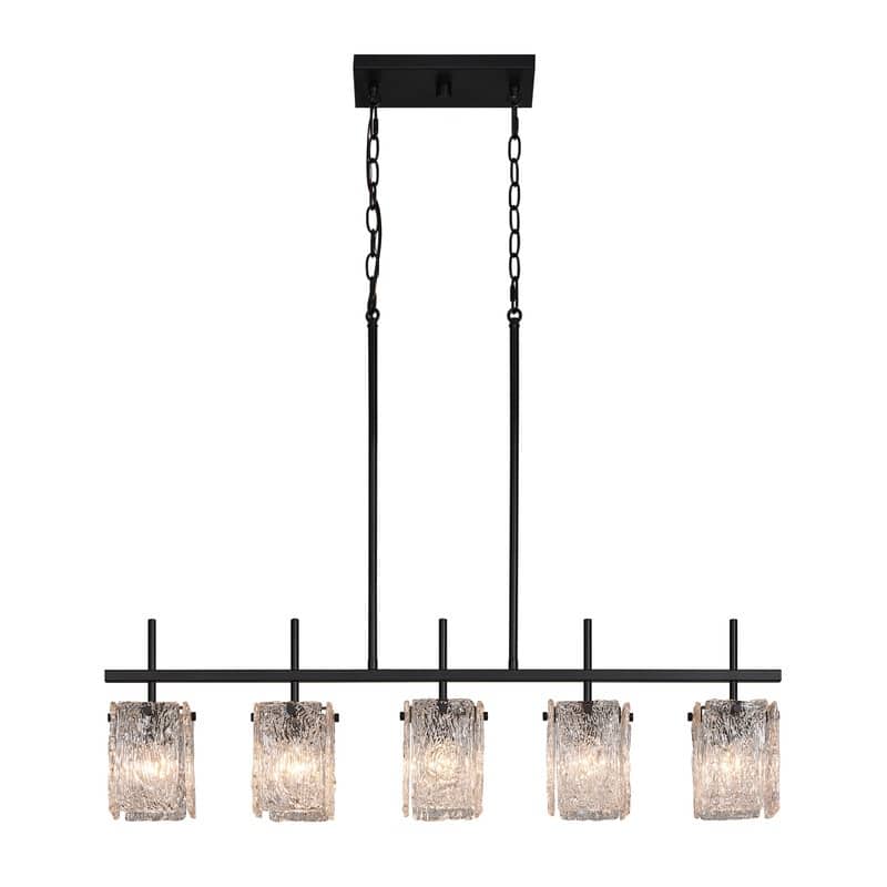 KAWOTI 5-light Linear Kitchen Island Pendant with Glam Glass Panels - L 38.25" * W 5" * H 24.65"