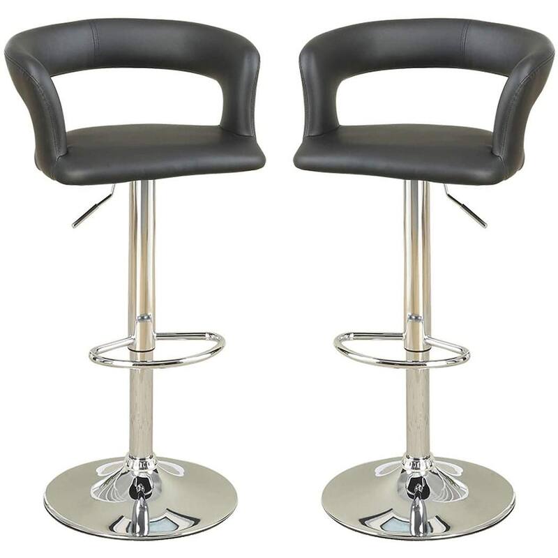Bar Stool Counter Height Chairs Set Of 2 Adjustable Height Kitchen Island Stools Black Pvc / Faux Leather