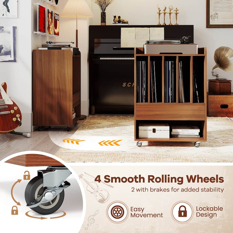 Costway Record Player Stand with Drawer & Record Holder,Lockable - See Details